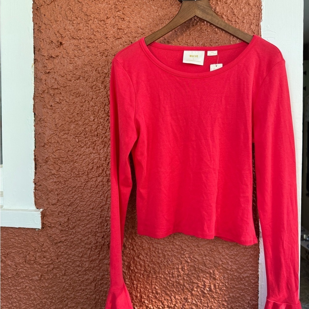 Maeve by Anthropologie Women’s New Red Long Sleeve Bell Sleeve Blouse XS Flawed